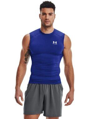 Under Armour Men's HeatGear Compression Sleeveless T-Shirt - Large - Blue